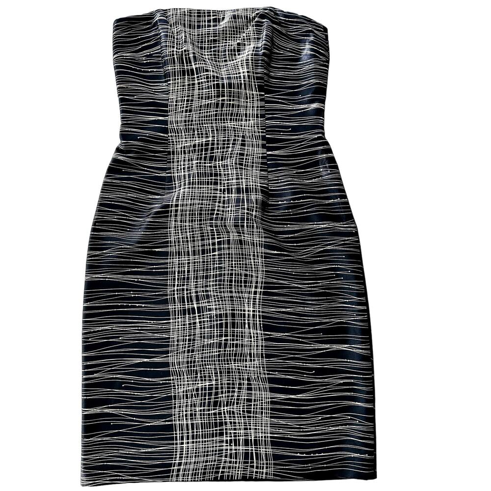 David Meister Silk Strapless Straight Pencil Dress Size 4 Black Gold Hashstick